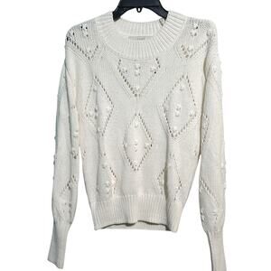 LOFT Geo Pointelle Bobble Knit Sweater White Size Small NWT